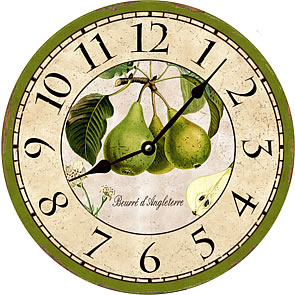 french botanical green pears kitchen wall clock